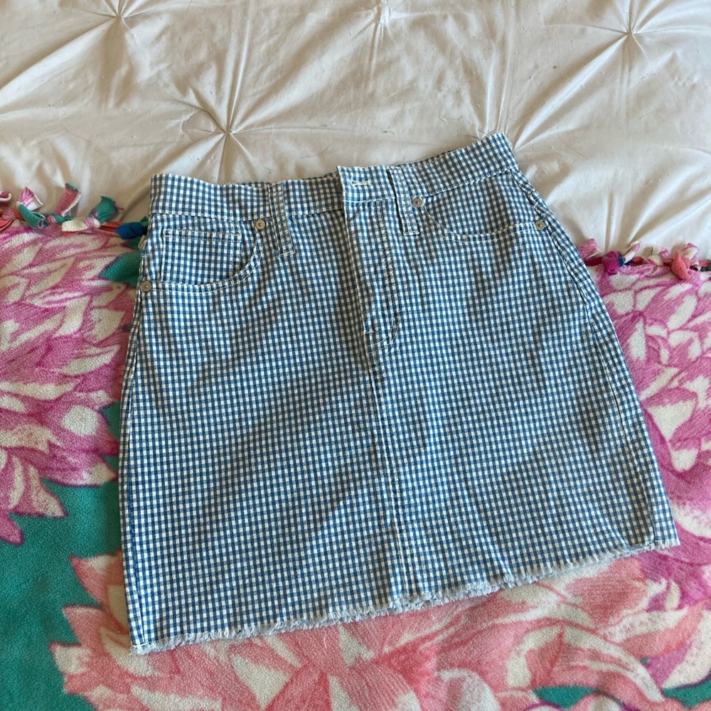 NWOT Madewell Gingham Stretch Denim Skirt